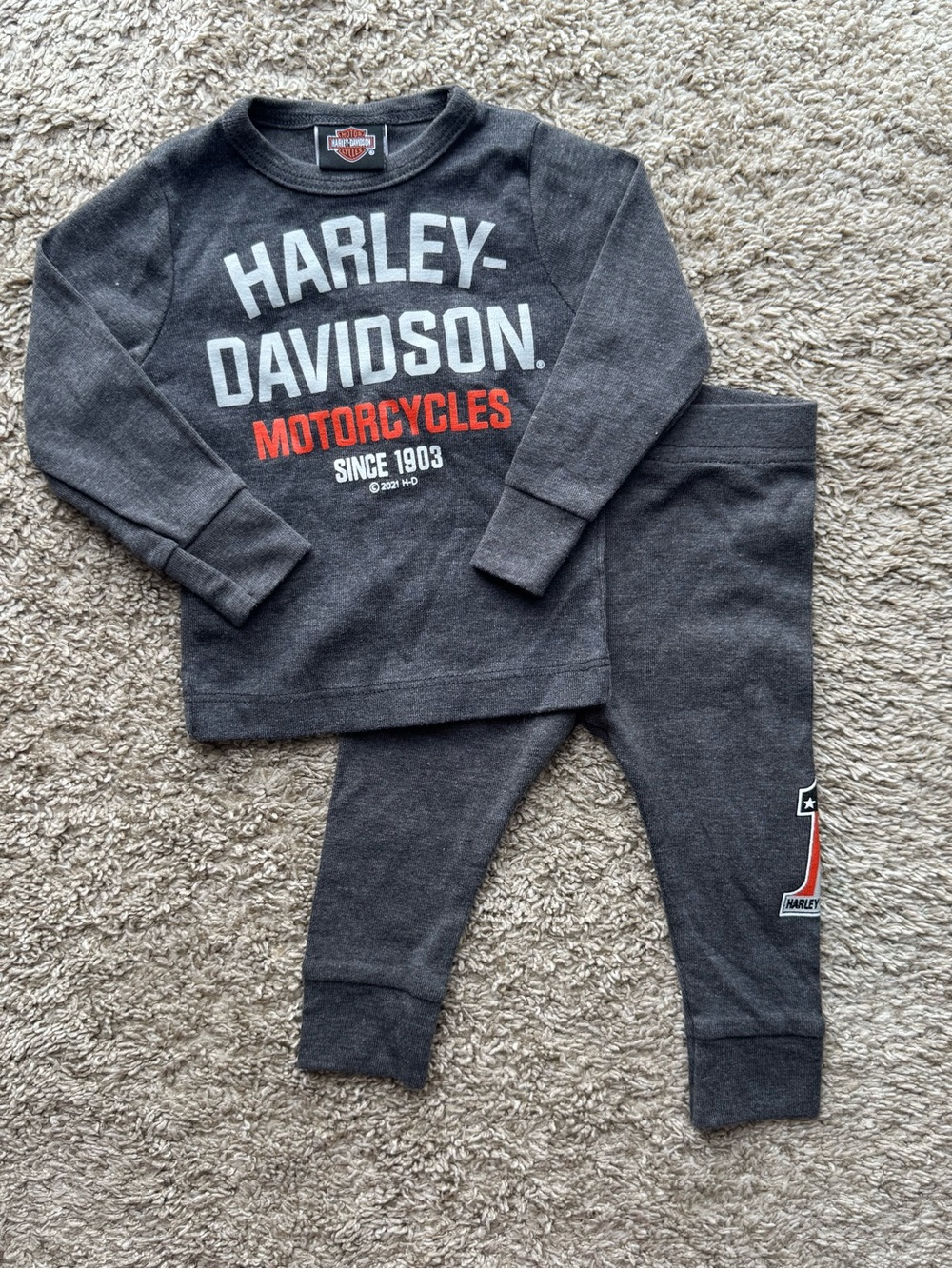 Harley-Davidson Baby 2 Piece Outfit Set Long Sleeve Shirt & Jogger Pants 3-6M